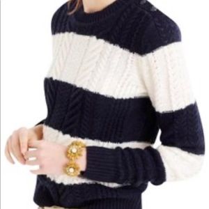 J. Crew striped cable knit sweater navy ivory XS